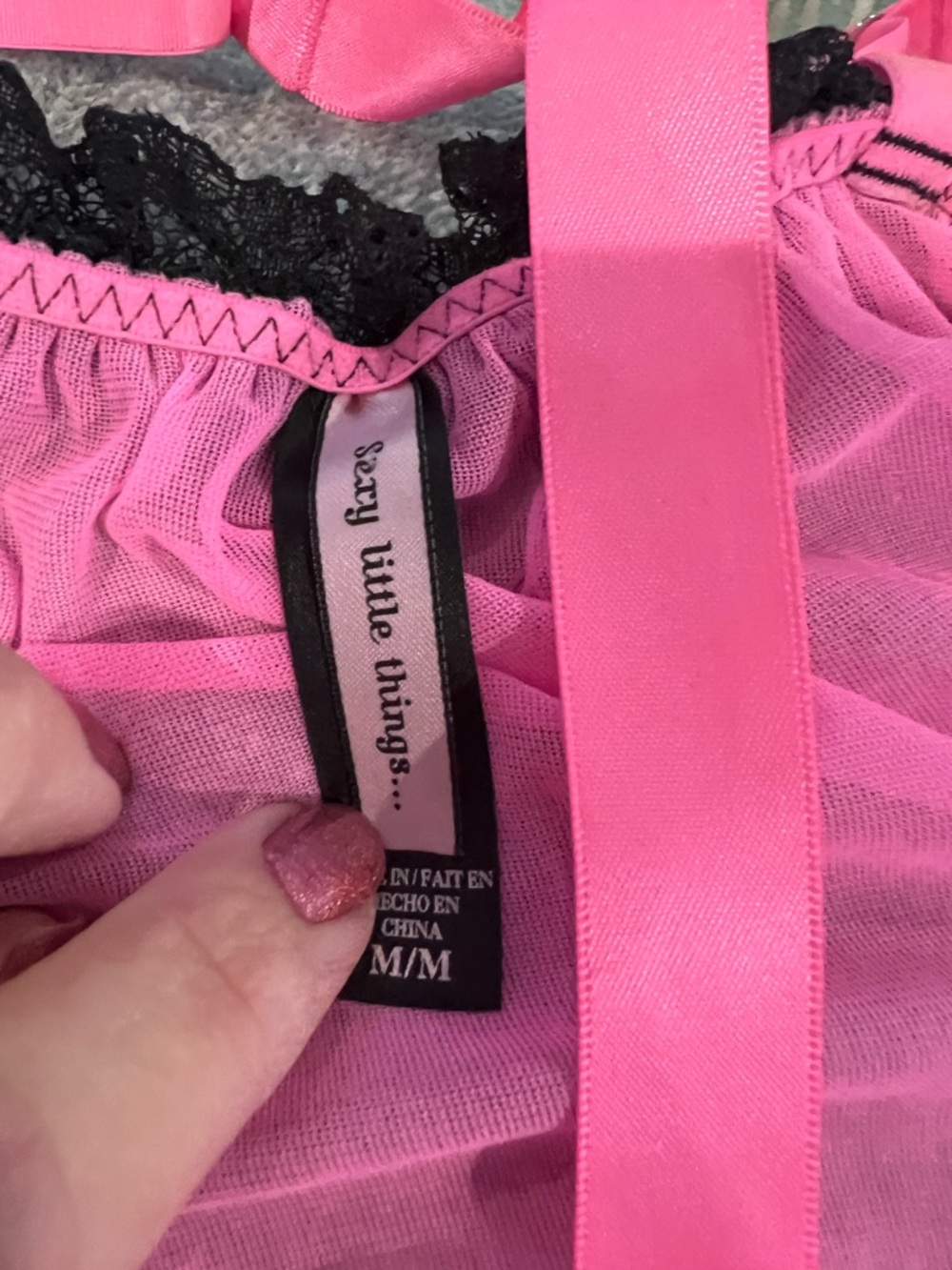 Victoria’s Secret Pink Babydoll Chemise with Black Lace Trim - Picture 9 of 11